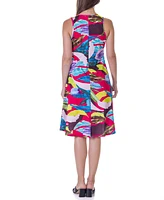 24seven Comfort Apparel Women's Print Sleeveless Knee Length Tank Swing Dress