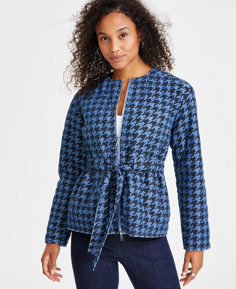 Anne Klein Women's Quilted Herringbone Tie-Waist Jacket