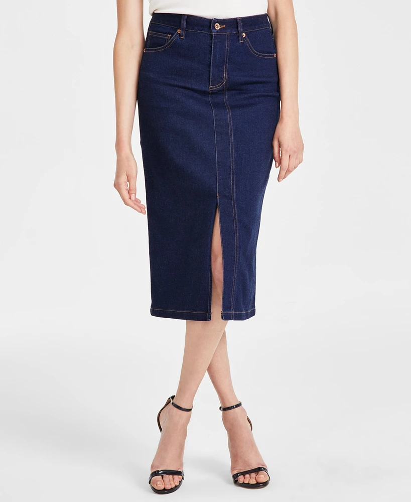 Anne Klein Women's Slit-Front Midi Denim Skirt