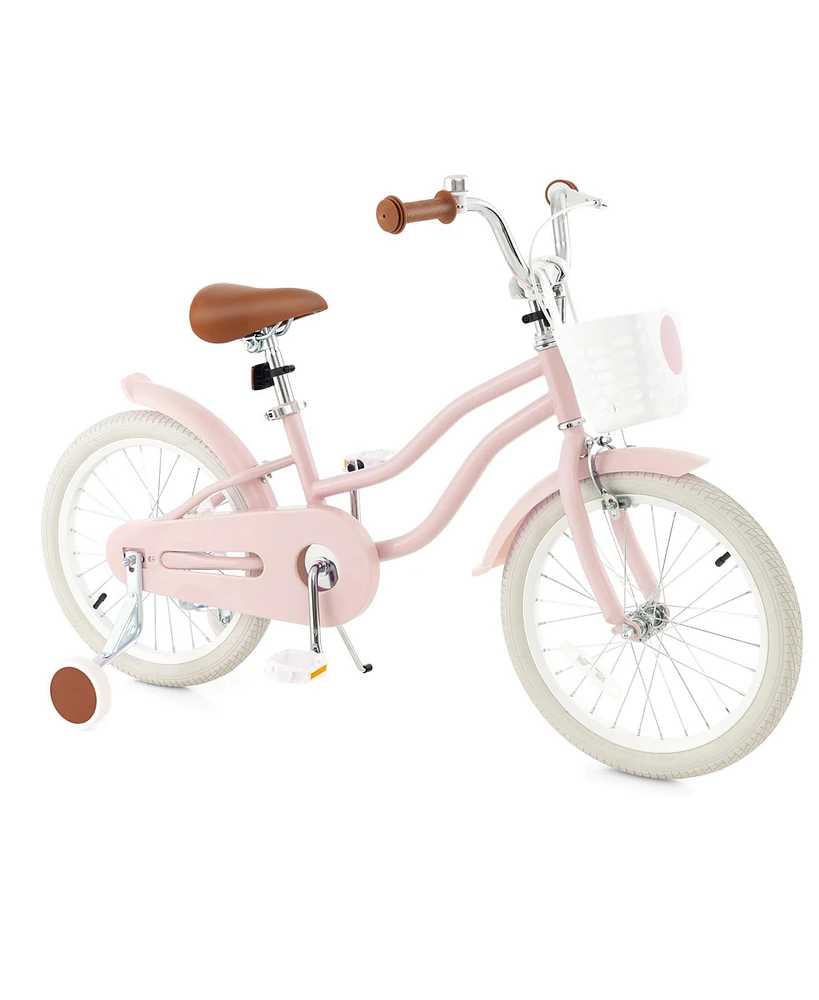 Gymax 18'' Kids Bicycle Children's Training Bicycle w/ Removable Training Wheels & Basket Pink