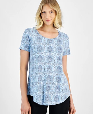 Jm Collection Petite Marrakesh Medallion Scoop-Neck Top, Created for Macy's