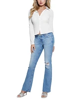 Guess Women's Tessa Smocked Button-Down Long-Sleeve Top