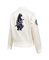 Pro Standard Men's Cream Chicago Cubs Cooperstown Collection Pinstripe Retro Classic Full-Button Satin Jacket