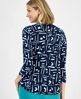 Jm Collection Women's Printed V-Neck 3/4 Sleeve Top, Created for Macy's