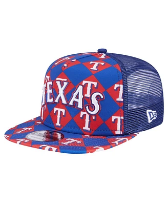 New Era Men's Royal Texas Rangers Seeing Diamonds A-Frame Trucker 9Fifty Snapback Hat