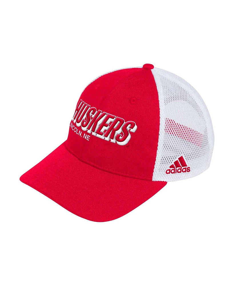 Adidas Men's Scarlet Nebraska Huskers Mascot Block Letter Slouch Trucker Adjustable Hat