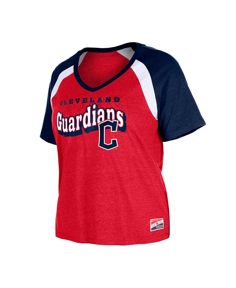 New Era Women's Red Cleveland Guardians Plus Size Raglan V-Neck T-Shirt