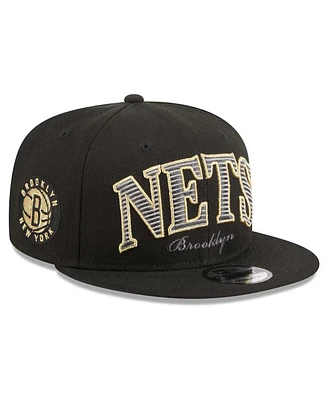 New Era Men's Black Brooklyn Nets Golden Tall Text 9Fifty Snapback Hat