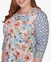 Alfred Dunner Plus Scottsdale Floral Geometric Triple Knot Top