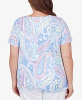 Alfred Dunner Plus Pleated Crew Neck Paisley Short Sleeve Tee