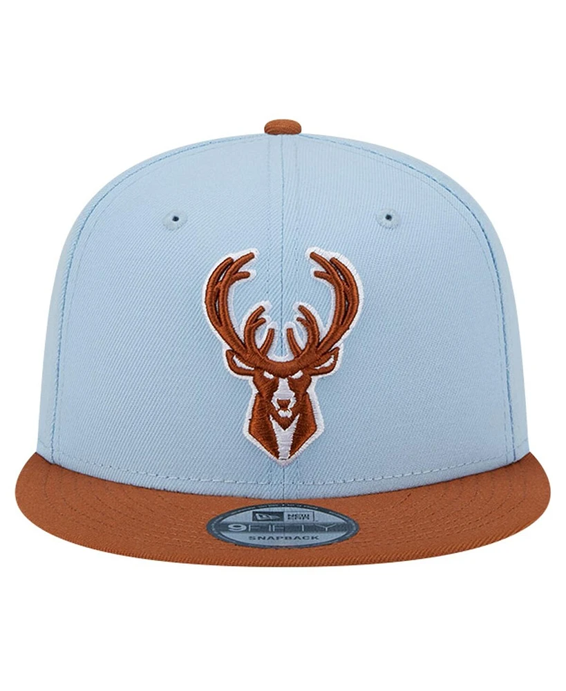 New Era Men's Light Blue/Brown Milwaukee Bucks 2-Tone Color Pack 9Fifty Snapback Hat