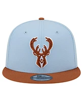 New Era Men's Light Blue/Brown Milwaukee Bucks 2-Tone Color Pack 9Fifty Snapback Hat