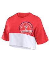 Fanatics Branded Women's Red/White Philadelphia Phillies Color Split Boxy Cropped T-Shirt