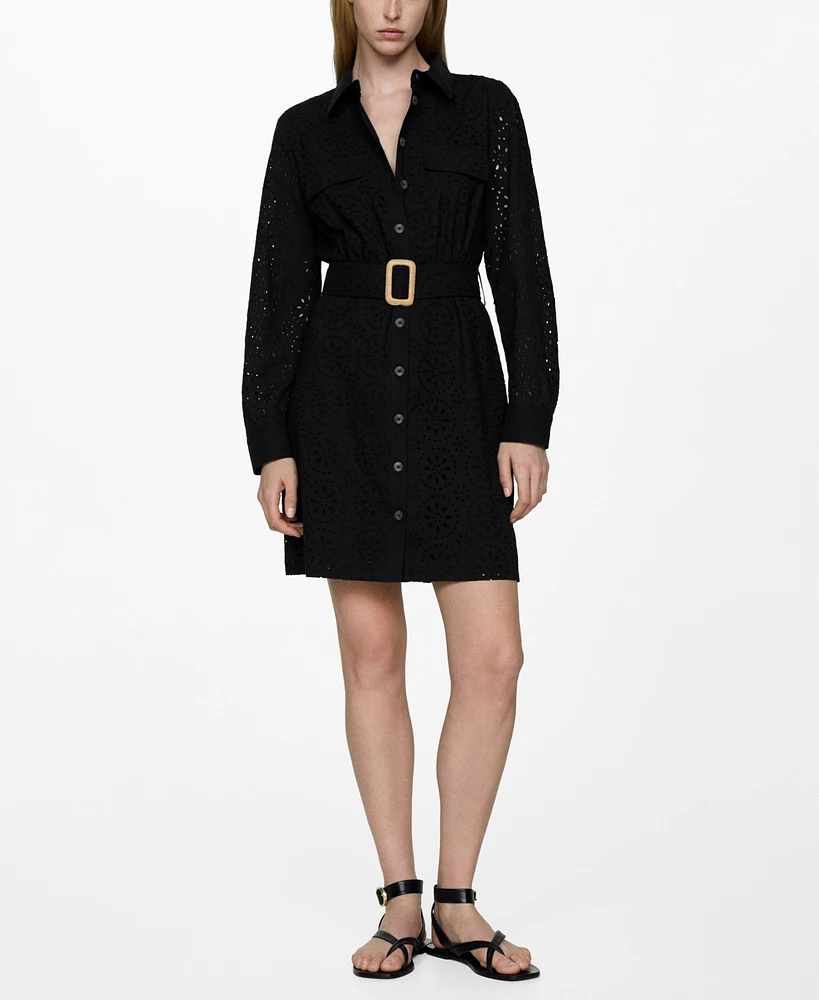 Mango Women's Embroidered Belt Dress