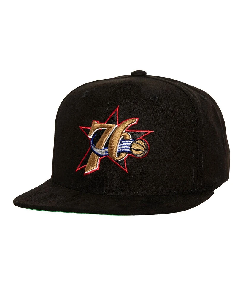 Mitchell Ness Men's Black Philadelphia 76ers Sweet Suede Snapback Hat