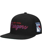 Mitchell Ness Men's Black New York Rangers Core Team Script 2.0 Snapback Hat