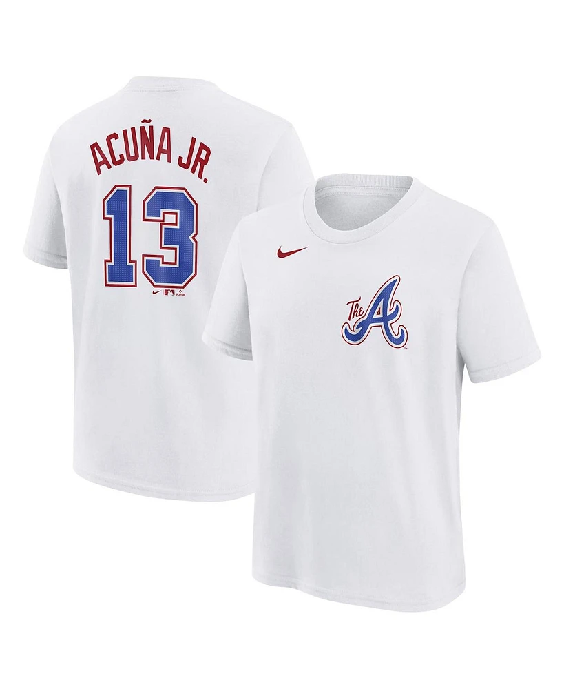Nike Youth Ronald Acuna Jr. White Atlanta Braves Fuse City Connect Name Number T-Shirt