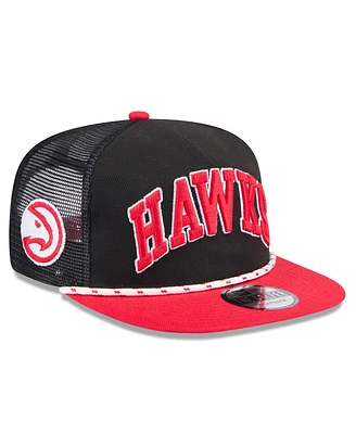 New Era Men's Black/Red Atlanta Hawks Throwback Team Arch Golfer Snapback Hat