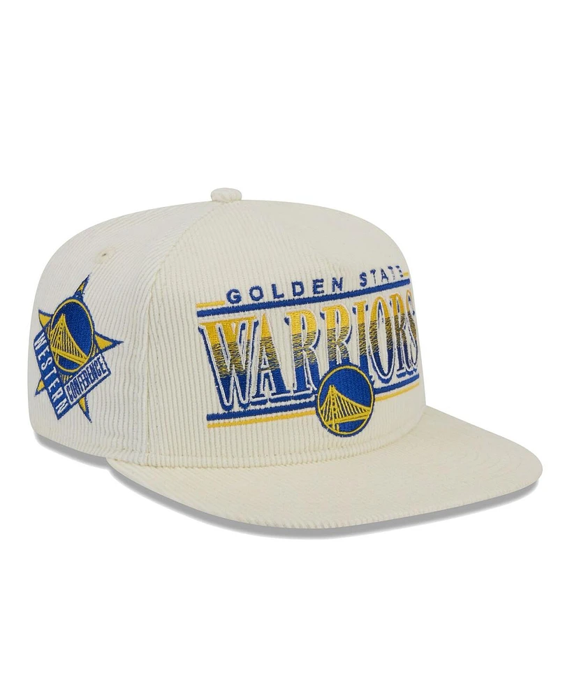 New Era Men's Cream Golden State Warriors Team Bar Lightweight Corduroy Golfer Snapback Hat