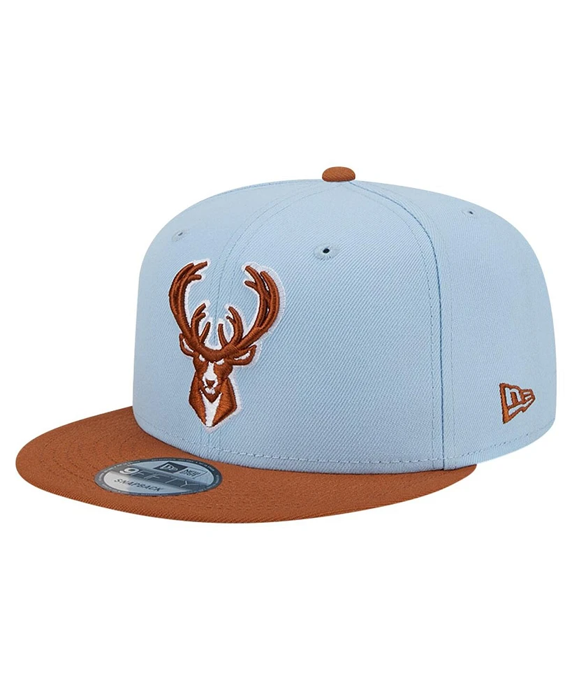 New Era Men's Light Blue/Brown Milwaukee Bucks 2-Tone Color Pack 9Fifty Snapback Hat