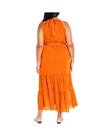 City Chic Women's Callie Tie Waist Tier Maxi Dress