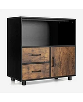 Slickblue Kitchen Storage Buffet Sideboard with Wine Rack and Glass Holder-Black