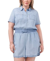 Vince Camuto Plus Size Chambray Button-Up Romper