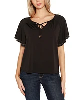 Belldini Women's Embellished Flutter Sleeve Knit Top