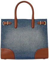 Lauren Ralph Lauren Devyn Denim with Leather Trim Medium Tote Bag