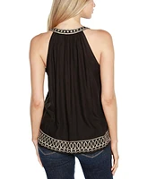 Belldini Women's Lurex Embroidered Keyhole Tank