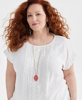 Style & Co Plus Crochet-Trim Dolman-Sleeve Top, Created for Macy's