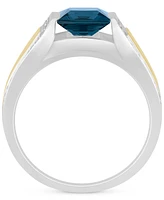 Men's London Blue Topaz (2-1/2 ct. t.w.) & Diamond (1/4 Ring Sterling Silver 14k Gold-Plate