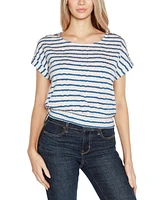 Belldini Women's Grommet Detailed Printed Stripe Top