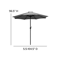 Outdoor Powder Coated Steel Dining Table With Faux Teak Poly Slat Top, 9' Patio Umbrella And Base