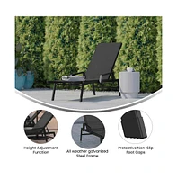 Emma+Oliver Braelin Textilene Adjustable 5 Position Patio Chaise Lounge With Armrests And Metal Frame