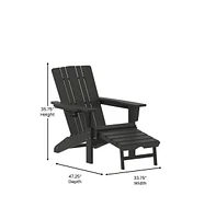 Ridley Hdpe Adirondack Chair With Cup Holder And Pull Out Ottoman, All-Weather Indoor/Outdoor Lounge