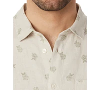 Frank And Oak Men's Relaxed Fit Short Sleeve Floral Print Button-Front Linen Shirt