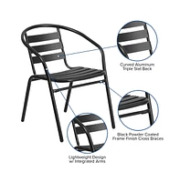 Patio Table & Chairs Set With Rectangular Metal Table With Tempered Glass Top And Stacking Chairs