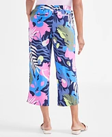 Charter Club Petite 100% Linen Palm Print High Rise Cropped Pants, Created for Macy's