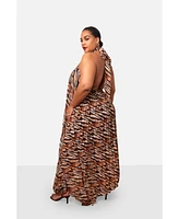 Rebdolls Plus Size Meryem Tiger Halter Neck Maxi Shift Dress