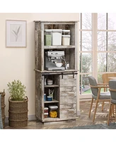 Homcom Freesding Rustic Kitchen Pantry Storage Cabinet with Barn Door Design