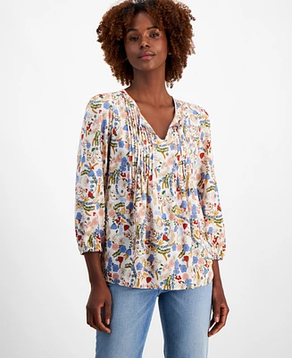 Tommy Hilfiger Women's Floral-Print Pintucked Peasant Blouse