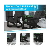 Wellington 3 Piece Patio Furniture Set Includes All-Weather Uv Treated Adirondack Rocking Chairs And Side Table