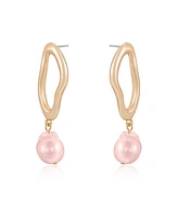 Ettika Open Circle 18k Gold Plated and Pink Freshwater Pearl Dangle Earrings