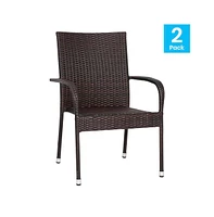 Sala Stacking All-Weather Wicker Wrapped Powder Coated Steel Patio Club Chairs For Indoor And Outdoor Use
