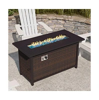 Ilya 50,000 Btu Propane Gas Fire Table With Weather Resistant Wicker Base, Steel Tabletop, Glass Beads And Hideaway Tank Holder