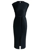 Boss by Hugo Women's High-Shine Plisse Belted Sleeveless Dress