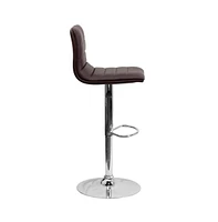 Modern Vinyl Adjustable Height Barstool With Horizontal Stitch Back, Set Of 2