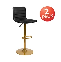 Set Of 2 Contemporary Height Adjustable Swivel Stools With Back And Pedestal Base Footrest