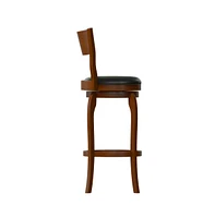 Tally 30" Classic Wooden Open Back Swivel Bar Height Pub Stool With Upholstered Padded Seat And Integrated Footrest